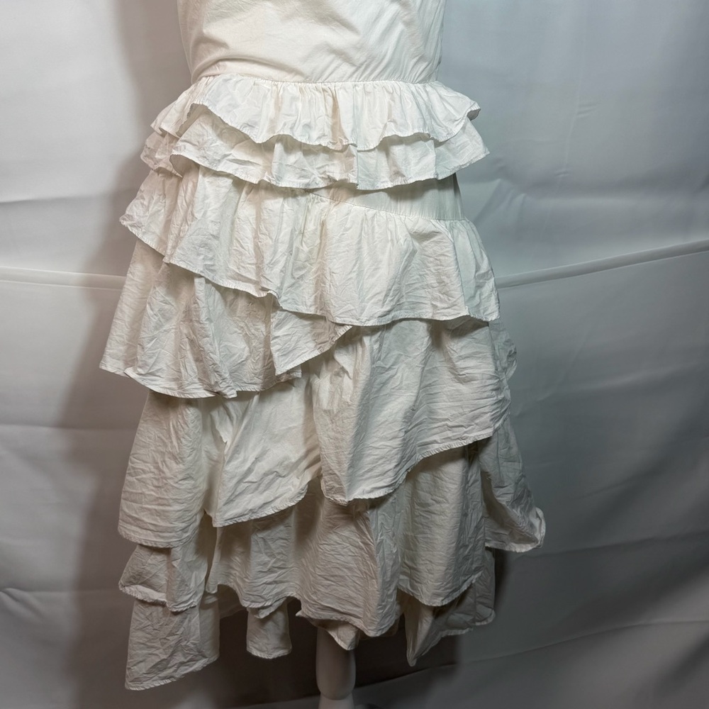 Anthropologie One Shoulder Ruffle Tiered Midi Dress White Size 8 Boho Shower - Picture 3 of 16